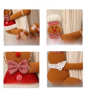 Detail of gingerbread man curtain tieback showing velcro closure and flexible joints