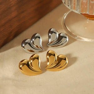 Irregular Heart Stud Earrings Stainless Steel Gold Plated Minimalist Geometric Ear Jewelry For Women