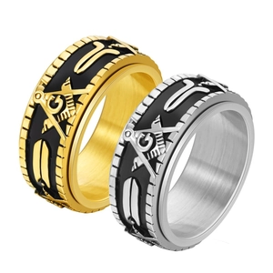Rotating Freemason rings in gold and silver finish with engraved masonic symbols
