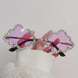 Fashion cloud shaped purple gradient sunglasses with colorful rhinestones and gold metal arms