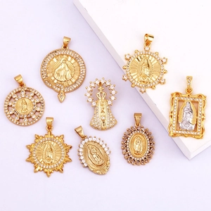 Selection of gold-plated Virgin of Guadalupe pendants with sparkling white zircons
