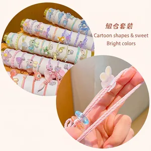 Colorful high elasticity hair ties set for girls with cute resin cartoon shapes