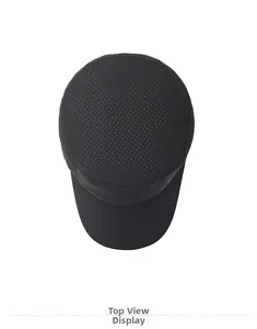 Top view of a black breathable mesh cadet hat showing lightweight vent holes and flat top