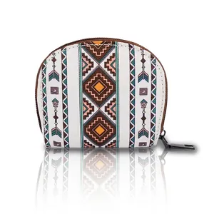 Canvas Coin Purse Geometric Ethnic Pattern Waterproof Mini Wallet With Card Slots Zipper Closure For Women Men