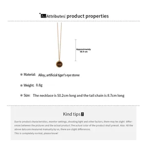 Detailed technical diagram showing dimensions of the round faux tiger eye stone necklace