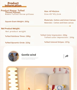 Detailed specifications of tufted rainbow throw pillows made of cotton and linen canvas