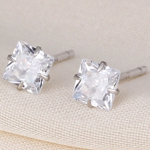 925 Sterling Silver Square Zirconia Stud Earrings For Women Men Minimalist Geometric Four Prong Inlaid Ear Piercing Jewelry