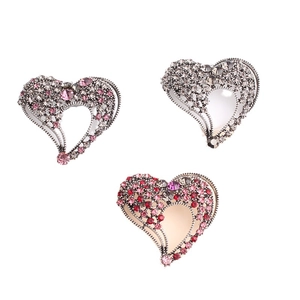 Hollow heart enamel safety pin brooches with colorful rhinestones in three variants