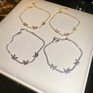 Eleganti bracciali tennis a farfalla con zirconi scintillanti in oro e argento donna