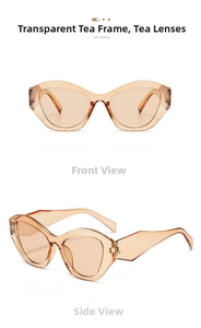 Front and side views of vintage tea-colored cat-eye sunglasses with diamond frames