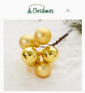 Detail of gold Christmas ball cluster with shiny and matte textures on snowy background