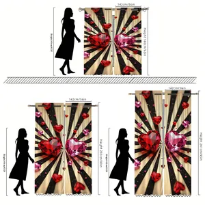 Size chart showing height and width options for velvet curtains with geometric heart prints