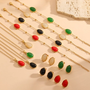 Set Di Gioielli In Acciaio Inossidabile Per Donna Vintage Ovale Pietra Occhio Di Gatto Placcato Oro Collana Bracciale Orecchini