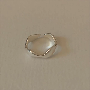 925 Sterling Silver Irregular Wave Adjustable Open Ring For Women Minimalist Simple Geometric Jewelry