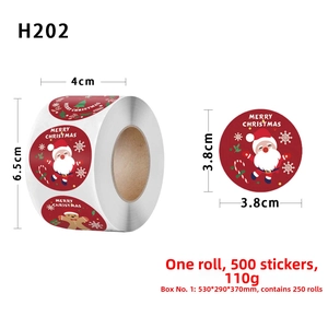 Detail of 3.8cm Merry Christmas stickers roll featuring Santa and gingerbread patterns