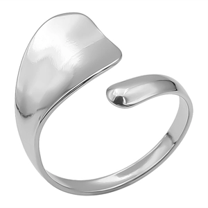 Polished 304 stainless steel adjustable open ring with minimalist geometric asymmetric design