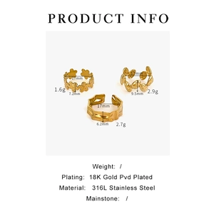 Detailansicht des 18K vergoldeten Ringsets aus 316L Edelstahl mit Maßen und Gewicht