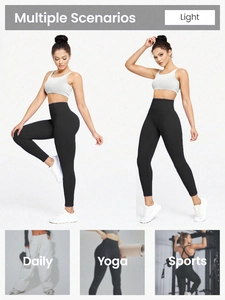Détails du legging de yoga sans couture taille haute montrant la texture et divers usages