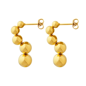Minimalist gold gradient five-ball hoop earrings with a polished mirror finish for women