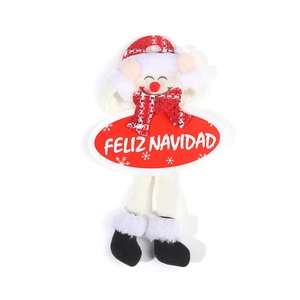 Christmas hanging plush decoration with snowman elk and Feliz Navidad greeting sign