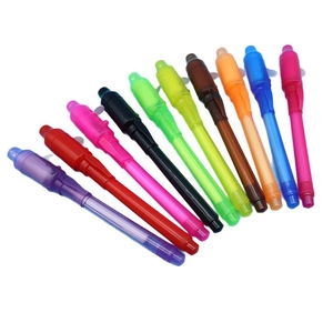 Set of 10 colorful UV light invisible ink pens with built-in LED magic marker function