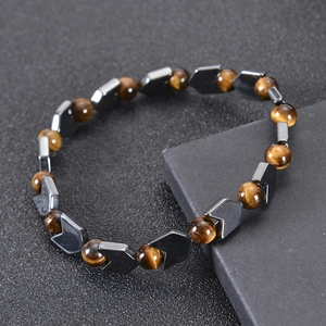 Handmade Beaded Bracelet For Men Women Natural Tiger Eye Stone Magnetic Hematite Arrow Beads Elastic Yoga Stretch Jewelry Gift