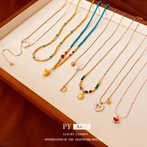 Collier Pendentif Élégant Femmes Cuivre Plaqué Or Cœur Alphabet Coquillage Perles Bijoux Accessoires