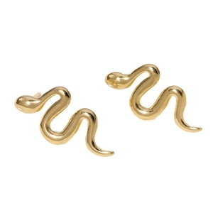 Minimalist snake-shaped stainless steel stud earrings with polished golden metallic finish