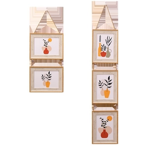 Bohemian style wood grain photo frames with hemp rope hanging for wall home decor
