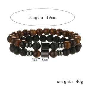 Dettaglio del bracciale doppio in occhio di tigre e lava 8mm con misure e dimensioni