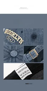 Detailed views of washed cotton baseball cap with 3D Brooklyn 1947 embroidery and metal buckle