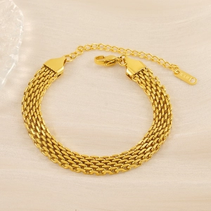 Elegant gold braided mesh chain bracelet in stainless steel with adjustable lobster clasp