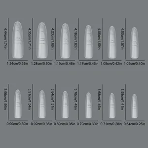 Size chart showing precise measurements for 12 types of long ultra-thin false nail tips