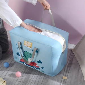 Large Oxford fabric storage bag with cartoon dinosaur and double zipper for bedding