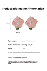 Macro detail of pink gauze flower earrings with 925 silver needle and bead center