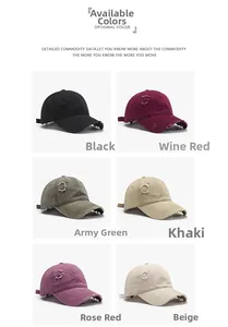 Détails des casquettes de baseball usées montrant six couleurs vintage et bords effilochés