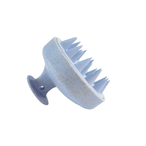 Eco-friendly wheat straw scalp massager hair brush with soft silicone bristles in blue