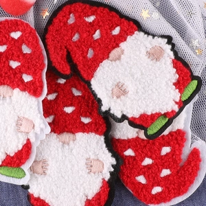 Christmas gnome embroidery patch with red and white wool texture for DIY clothing decoration