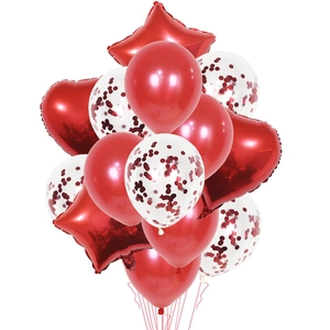 Lot détaillé de ballons rouges en latex, confettis, cœurs et étoiles pour décor de fête