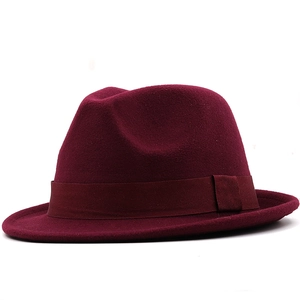 Classic burgundy wool felt fedora hat with matching grosgrain ribbon for men and women