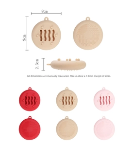 Three-color silicone makeup brush cleaning pads showing wave textures and 9cm size detail