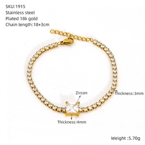 18K vergoldetes Tennisarmband aus Edelstahl mit quadratischen und runden Zirkonia