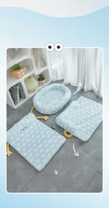 Detail of blue cloud pattern cooling ice silk pet bed with cute decorative elements