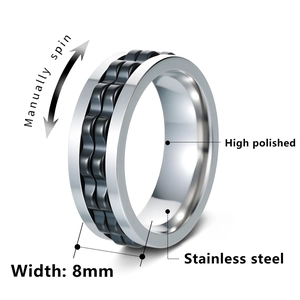 8mm stainless steel spinner ring for men with high polished finish and rotating gear center