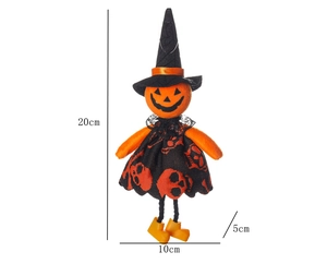 Detailed size view of a 20cm Halloween pumpkin wizard doll with orange and black fabrics