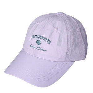 Quick-dry lavender baseball cap with lucky clover embroidery and Pteridophyte text