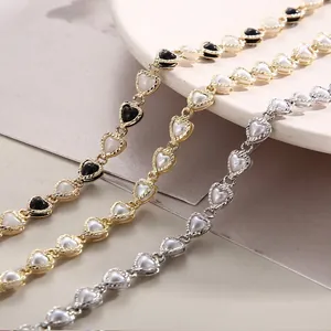 Elegant Heart Necklace Copper Beaded Black White Inlay Clavicle Chain Korean Style Women Jewelry Accessory