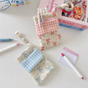 Floral Nurse Pen Bag Pocket Protector Polyester Cloth Storage Pouch With Button Strap Bowknot Print For Medical Students