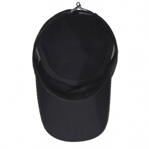 Breathable black quick-dry military cap featuring mesh panels and adjustable buckle strap