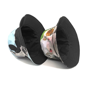 Stylish outdoor bucket hats featuring cow and animal prints with a black inner lining